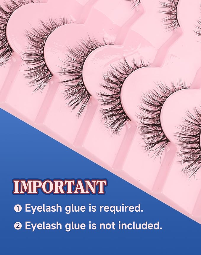 Natural Lashes Wispy Everyday Natural Look Flared Eyelashes Fairy False Cateye Lash Soft False Eyelashes Fluffy 7 Pairs D77-FemmiqueWomen