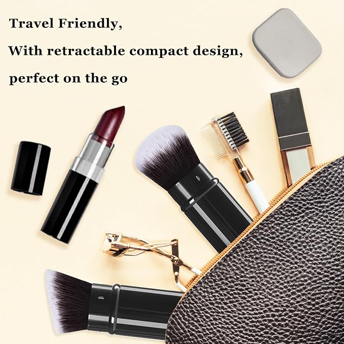 Makeup Brush 2 Pack, Retractable Travel Kabuki Powder Makeup Brush, Foundation Face Blush Brushes for Blending Liquid, Blush, Bronzer, Buffing, Sunscreen,Flawless Cosmetics-FemmiqueWomen