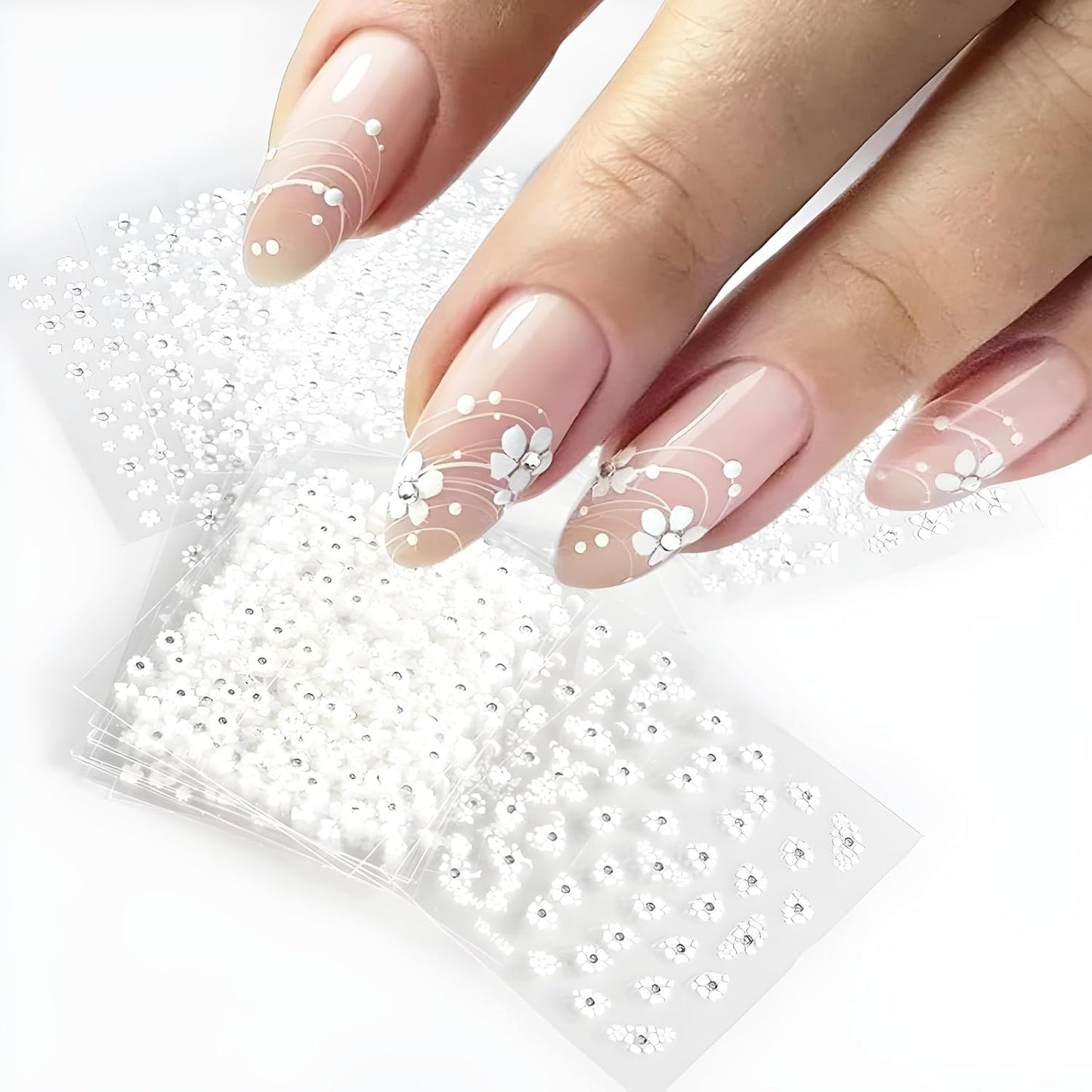 30 Sheets White Flower Nail Art Stickers - 3D Self Adhesive Daisy Decals for Spring Nail Art - Floral Supplies for Women and Girls-FemmiqueWomen