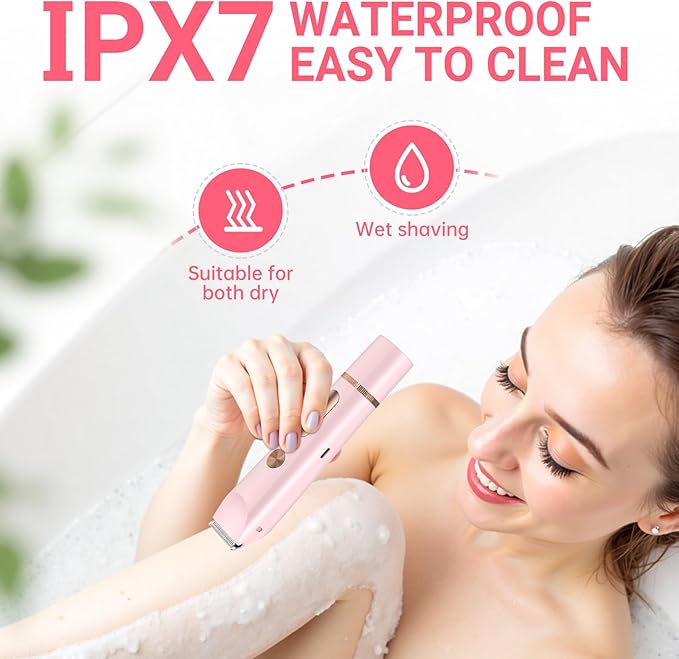 2 in 1 Bikini Trimmer for Women, Dual Head Electric Shaver with LED Display for Body Pubic Hair, IPX7 Waterproof Rechargeable Womens Electric Razor for Armpit Leg Body Facial-FemmiqueWomen
