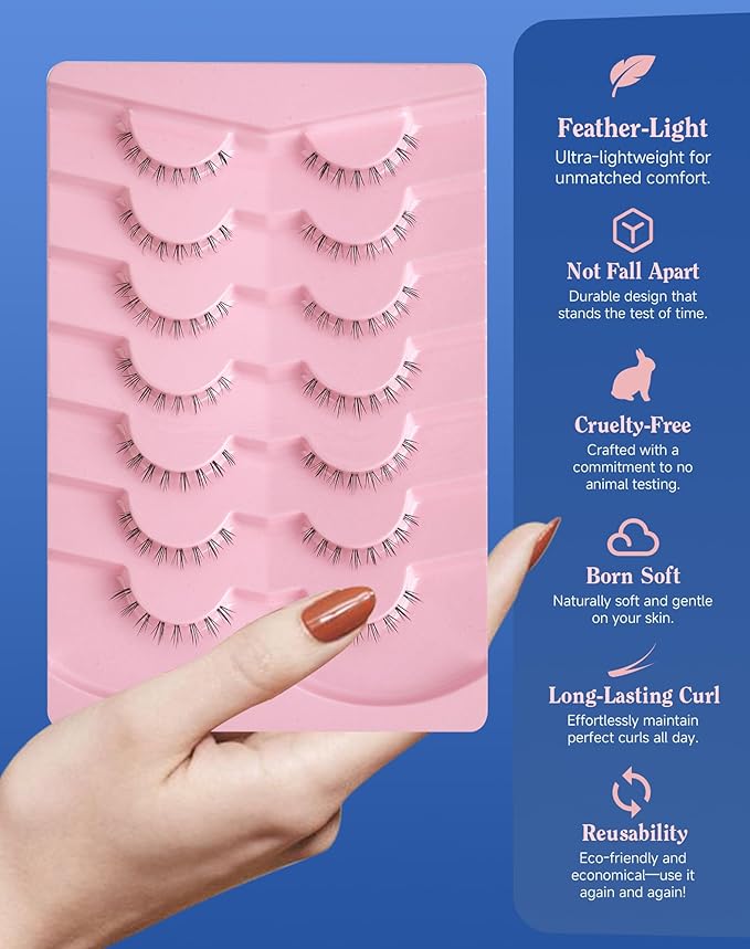 Bottom Lashes Natural Everyday Wispy Lashes Natural Look Flared Eyelashes False Lower Lashes Soft Fluffy Lashes False Eyelashes 7 Pairs B-1-FemmiqueWomen