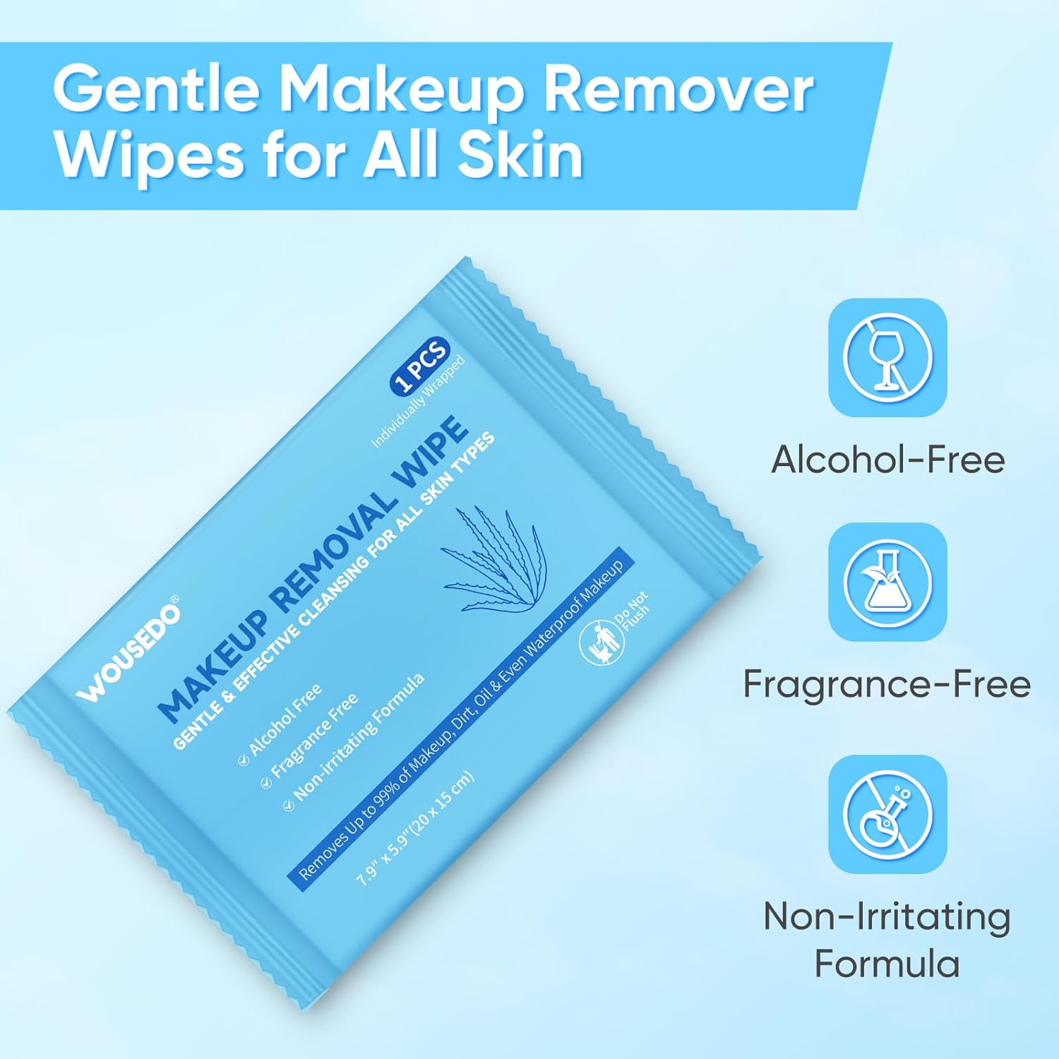 100 Count Makeup Remover Wipes, Bulk Gentle Cleansing Facial Towelettes, Individually Wrapped Travel Size,Alcohol-Free & Hypoallergenic for All Skin Types-FemmiqueWomen
