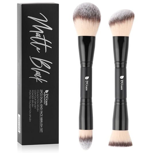 DUcare Makeup Brushes Duo End Foundation Contour Powder and Buffer Brush Bronzer Double Makeup Brush Set 2Pcs black-FemmiqueWomen