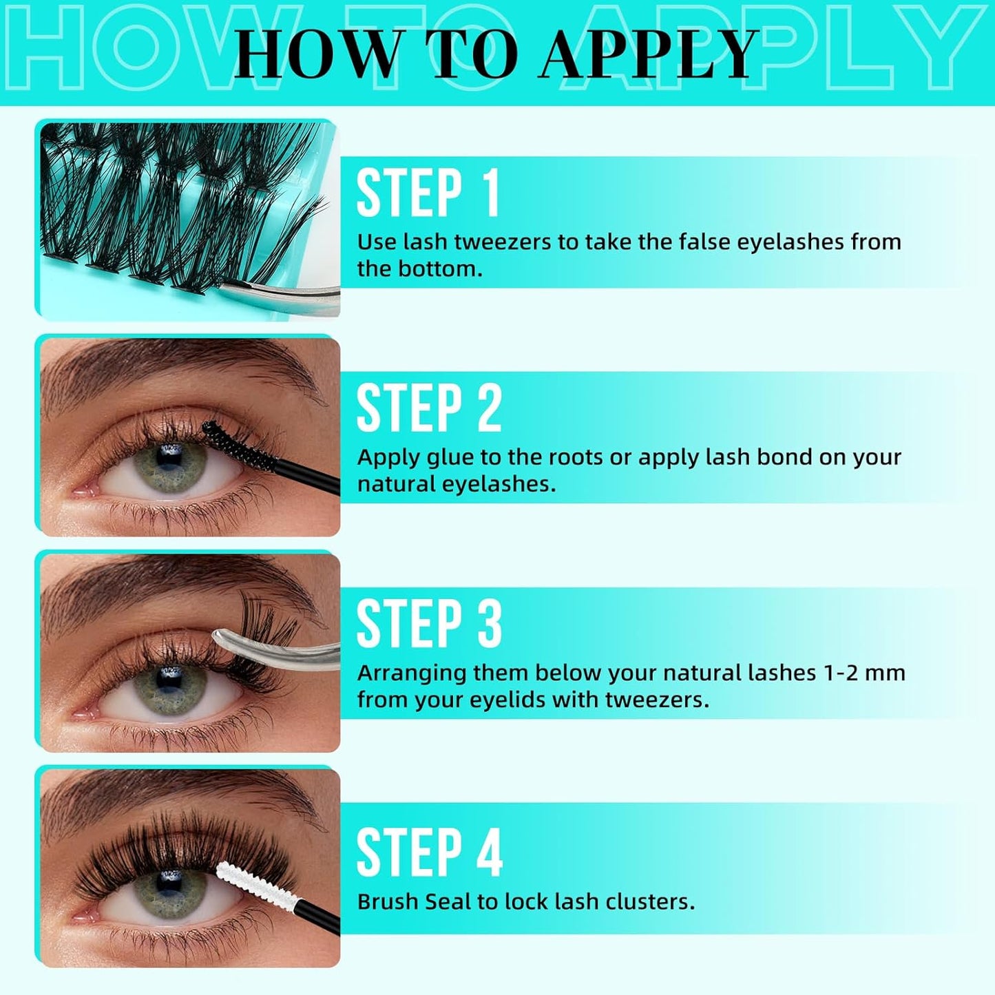 Lash Clusters Kit 200PCS 50D Eyelash Extension Kit D Curl Wispy Eyelash Clusters DIY Natural Individual Lashes Kits Lashes Extensions Kit with Lash Bond and Remover Eyelash Tweezer at Home（White Bond）-FemmiqueWomen