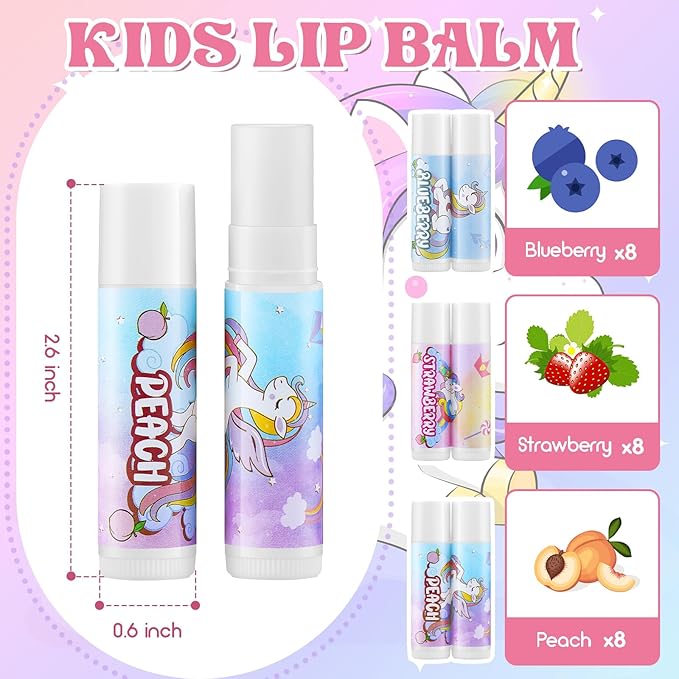 24 Pcs Unicorn Lip Balm Back to School Gift Unicorn Party Favors Lip Balm for Girls Birthday Party Favors Lip Gloss for Kids Gifts for Kids Fruity Favors Unicorn Gift for Cute Girls-FemmiqueWomen