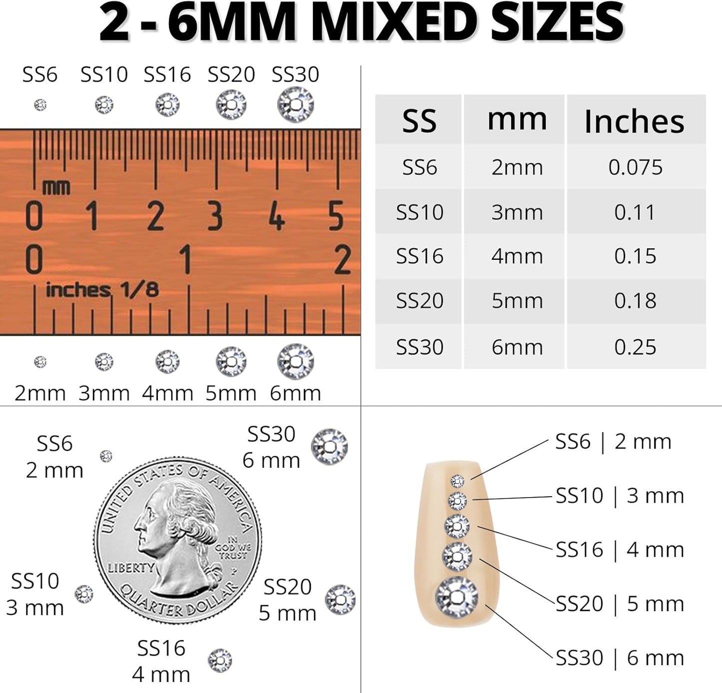 30000Pcs Resin Rhinestones for Crafting Bedazzling, Silver Clear Flatback Gems Crystals for Bedazzle Crafts Clothing Clothes Fabric, Flat Back Jewels Diamonds Mixed Sizes Bedazzler Kit with b7000 Glue-FemmiqueWomen