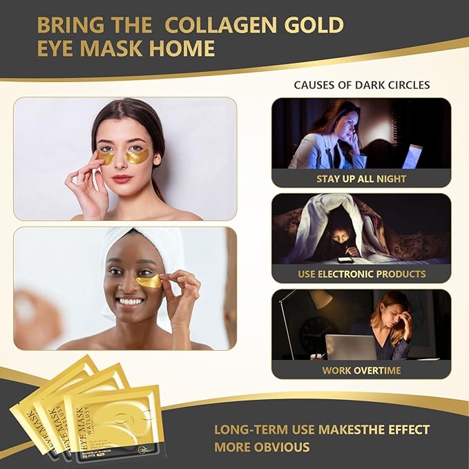 24K Gold Eye Mask, 30 Pairs, Natural Anti-aging Eye Pads for Puffy Eyes, Dark Circles, and Eye Bags with Amino Acid & Collagen, with Revitalize and Hydrate Your Skin-FemmiqueWomen