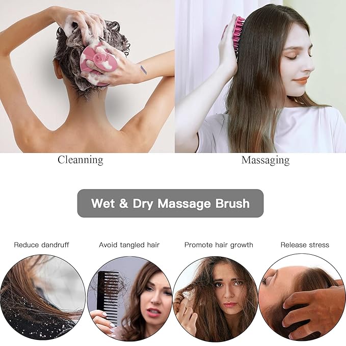 INNERNEED Scalp Massager Shampoo Brush, Wet & Dry Manual Scalp Care Head Scrubber Hair Washing, Soft Silicone Bristles, for Hair Growth, Dandruff Removal (Pack of 4)-FemmiqueWomen