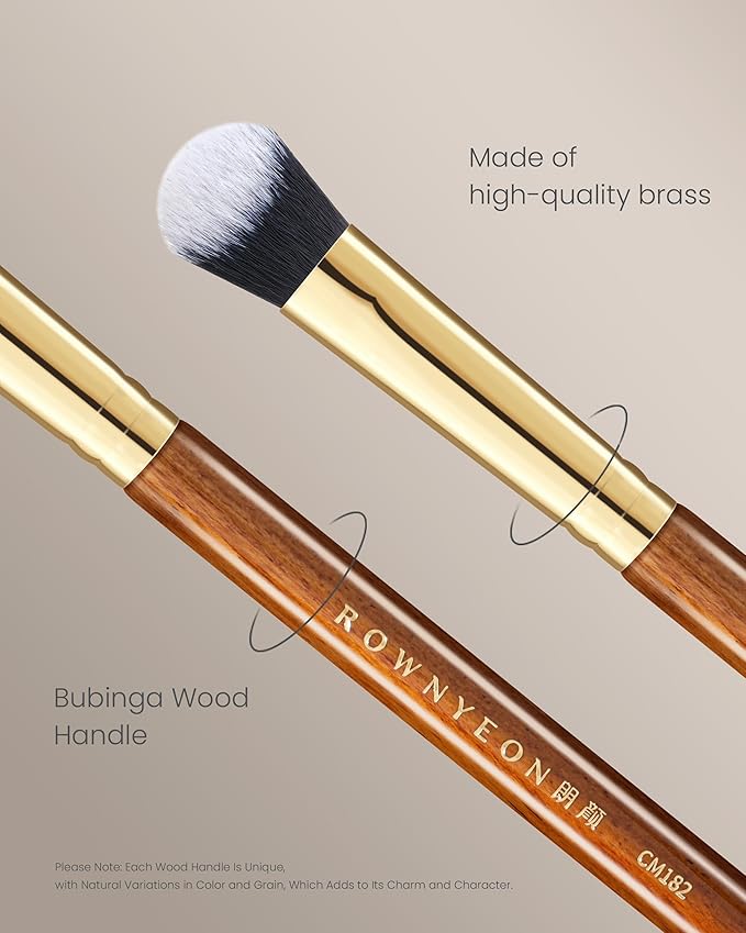Desert Oak Series Precision Angled Dome Highlight Brush - Small Nylon Bristles for Targeted Cream/Liquid Highlighter, Under-Eye, Nose Bridge & Detail Work, Bubinga Handle & Brass Ferrule (CM 182)-FemmiqueWomen