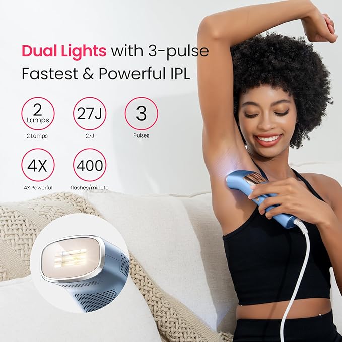 IPL Laser Hair Removal for Women and Men, 2 Lights, 2℃, 16.6 cm² Sapphire Ice Cooling for Sensitive Skin, 4-Pulse Mode for Ingrown Hair, Bikini, Face, Body Permanent Epilator Home Hair Removal Device-FemmiqueWomen
