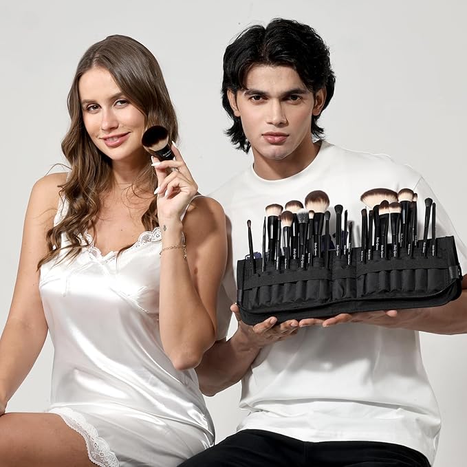 25 pcs Makeup Brush Set Holder Black Professional Kabuki Powder Concealers Eye shadows Blush Eyeliner Eyebrow Contour Eye blending Brushes (25pcs brush with box)-FemmiqueWomen