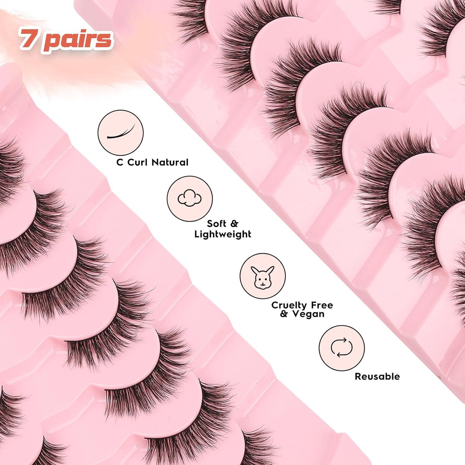 Lashes False Eyelashes 13MM Wispy Lashes Pack Fluffy Lash Strip EyeLashes with Thin Band C Curl Natural Lashes Fake Eyelash 7 Pair Siligli-FemmiqueWomen