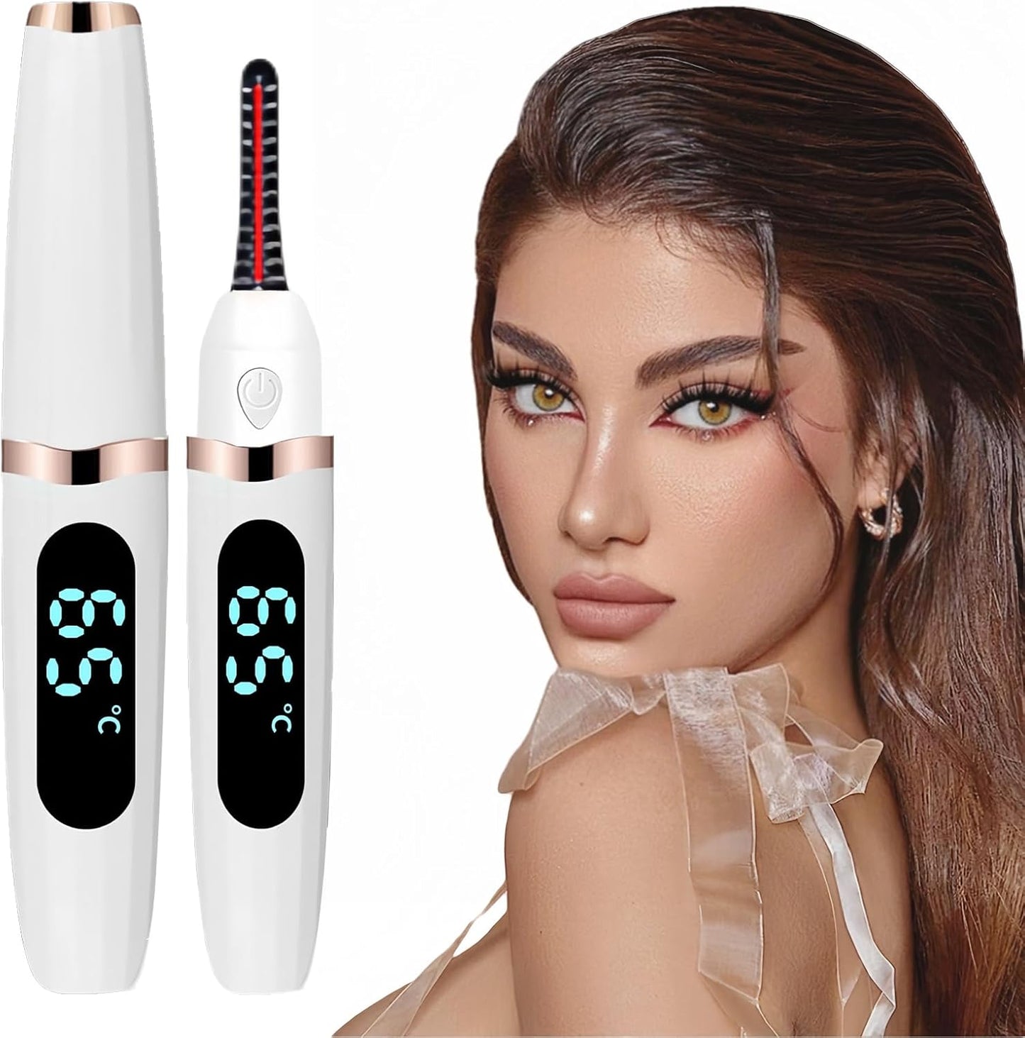 Heated Eyelash Curler, Heated Lash Curler with Led Display Electric Eye lash Curler 3 Temp Settings for Makeup Tools for Achieving A Natural Curl and Long Lasting Eyelashes, Designed for Women, White-FemmiqueWomen