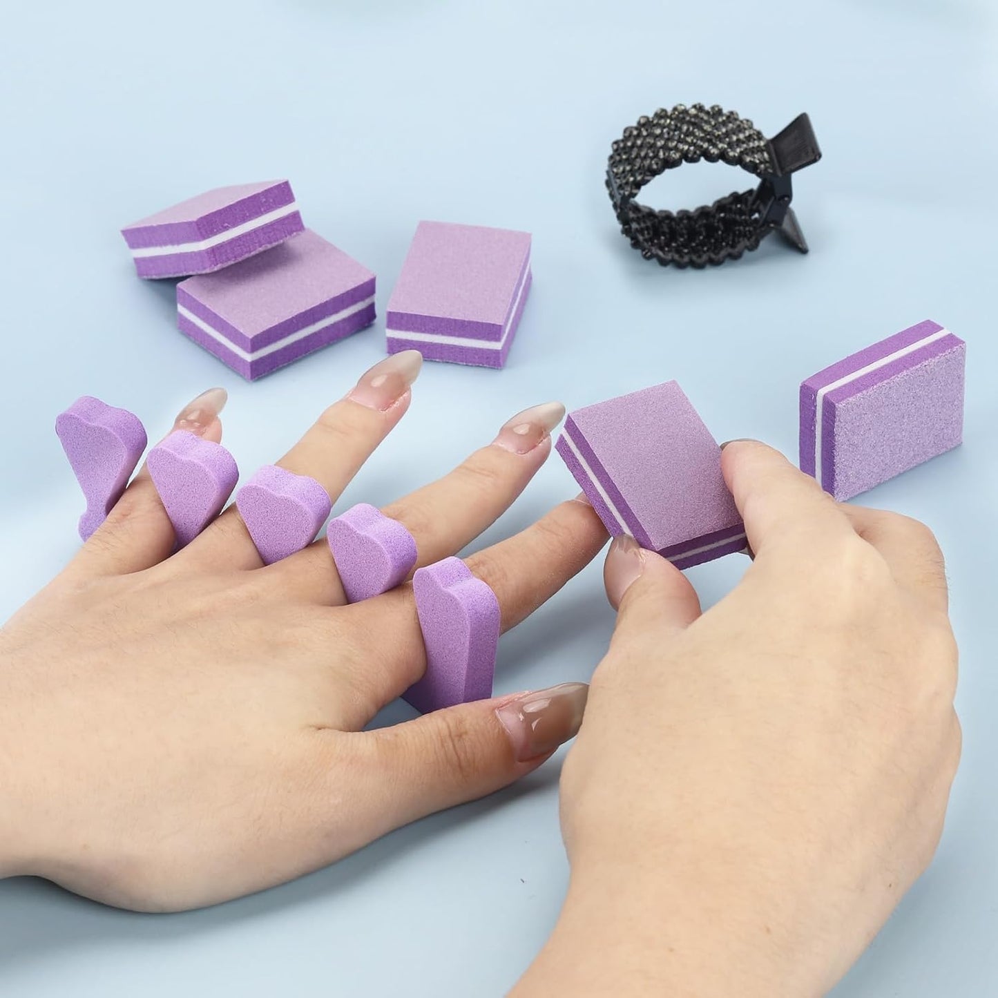 102pcs Toe Separators Set - Premium Pedicure Tool Super Soft Pedicure Toe Separator- Mini Nail Buffer Block File 80/100 Grit 2 Sided, Purple-FemmiqueWomen