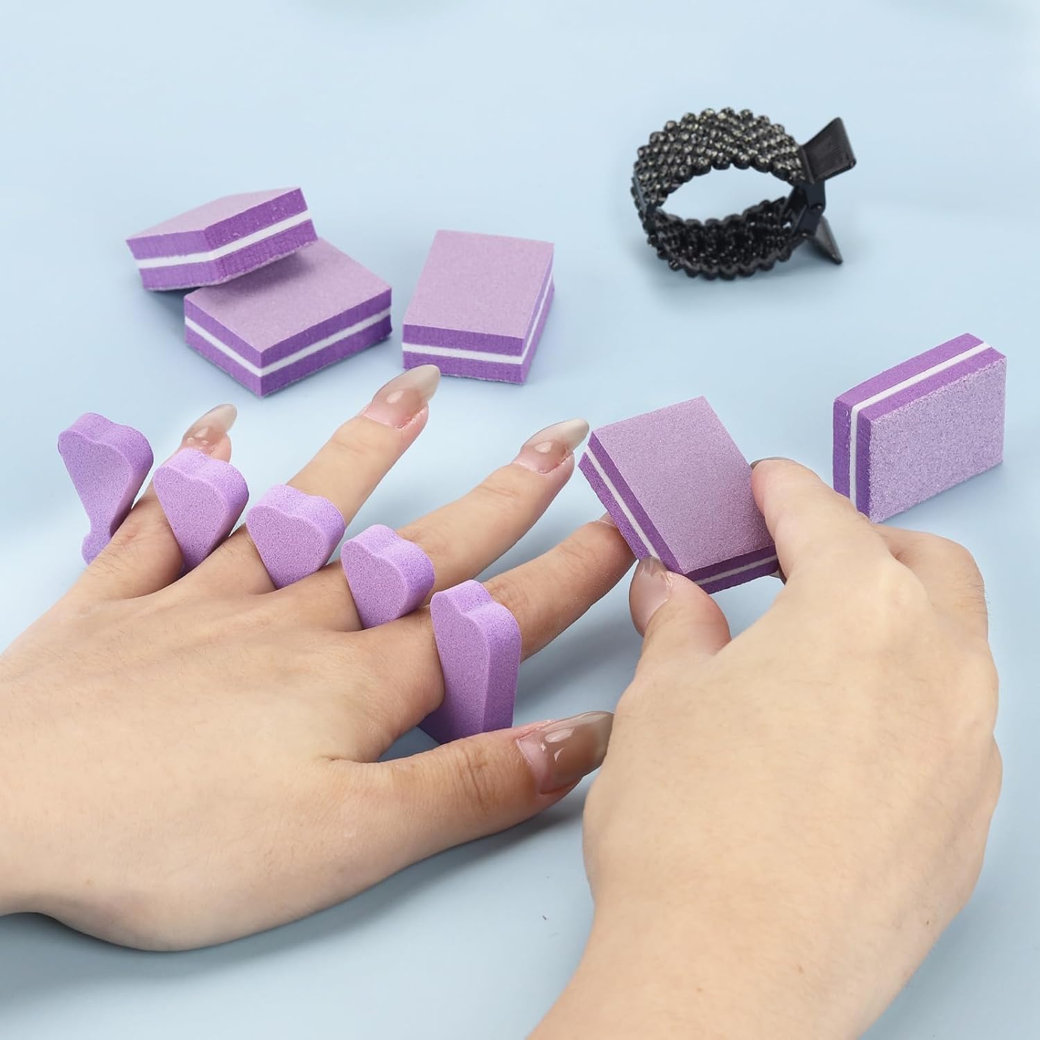 102pcs Toe Separators Set - Premium Pedicure Tool Super Soft Pedicure Toe Separator- Mini Nail Buffer Block File 80/100 Grit 2 Sided, Purple-FemmiqueWomen