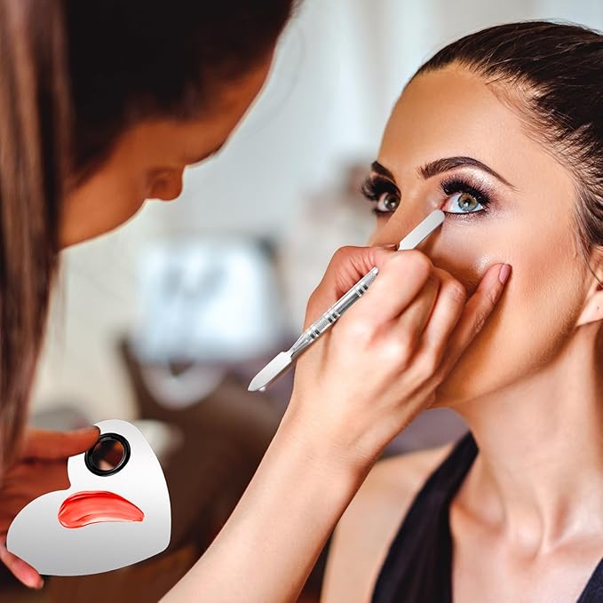 2 Pcs Stainless Makeup Mixing Palette,Tool for Mixing Foundation Nail-Art,Palette with A Stick,Storage Bag,Beauty Salon Color Cream Mixing Palette,Makeup Artist,Makeup Enthusiast (Heart Shaped)-FemmiqueWomen