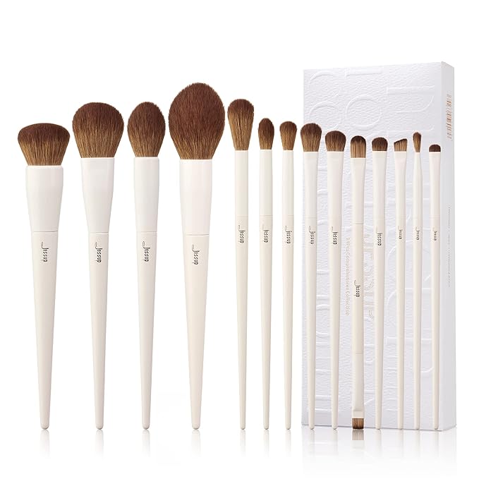 Jessup Makeup Brushes 14Pcs Makeup Brush Set Premium Synthetic Powder Foundation Contour Blush Concealer Eye Shadow Blending Liner Make Up Brush Kit Light Grey T329-FemmiqueWomen