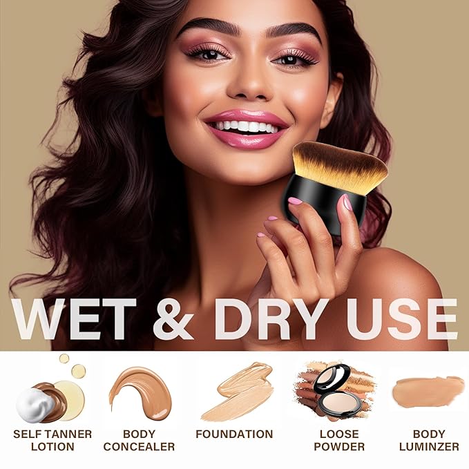 Extra Large Body Makeup Brush For Self Tanner, Leg Makeup &Bronzer Blend,75 mm Wide-headed Kabuki Brush Provides More Even& Pretty Application, Sunscreen Face& Back Makeup Brush, Wet& Dry Use- Black-FemmiqueWomen