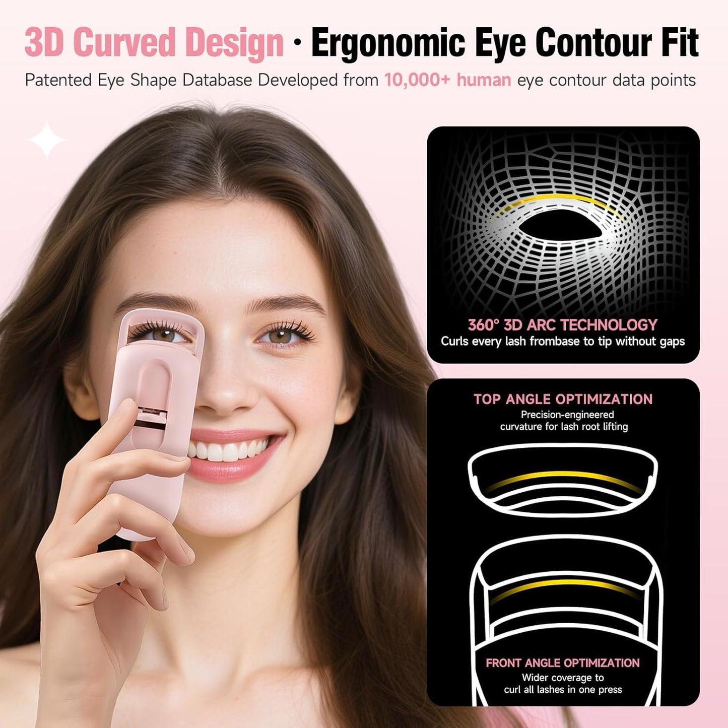 DUDUDU Heated Eyelash Curler, Portable Travel-Size Mini Electric Heated Lash Curler - 2-Level Adjustable Temp & Type-C Recharge, 10S Heat 3S Style 24H Lift for Long-Lasting Natural Effortless Curves-FemmiqueWomen