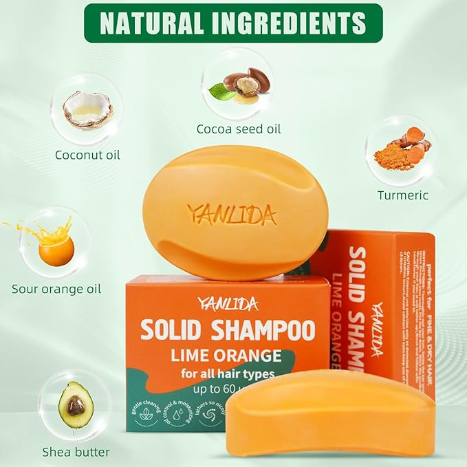 Solid Shampoo Conditioner Bar 2-In-1, Citrus Bar Shampoo for Dry, Itchy, and Oily Scalp, pH Balanced, Vegan Bars for Hair Strengthening Cleansing Moisturize, Cruelty-Free, 3 oz (Pack of 2)-FemmiqueWomen