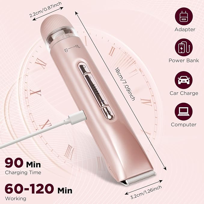 2 in 1 Women Electric Shaver, Dual Head Bikini Trimmer for Women IPX7 Waterproof Wet & Dry Use Electric Razors with Dual Heads Rechargeable Lady Trimmer for Bikini Underarm Leg Arm Body Face-FemmiqueWomen