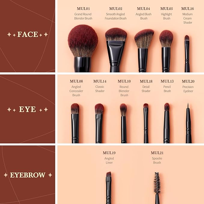 Jessup Full Makeup Brushes Set 13pcs, Professional Vegan Foundation Powder Contour Blush Highlight Eyeshadow Blending Concealer Spoolie EyeLiner Brush, Phantom Black T300-FemmiqueWomen