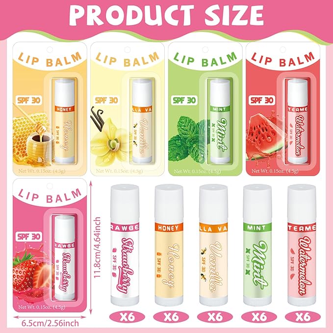 30 Pack Lip Balms SPF 30 Bulk Sunscreen Lip Balms Party Gifts Favors Lip Sunscreen Care with Vitamin E Wedding Bridal Shower Favors Baby Shower Gifts for Outdoor Travel Beach-FemmiqueWomen