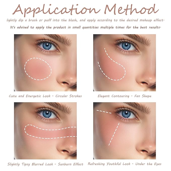 3 Color Matte Pink Blush Palette with Brush, Long Lasting Cheek Makeup, Smooth and Light Blush Powder for Face Beauty-FemmiqueWomen