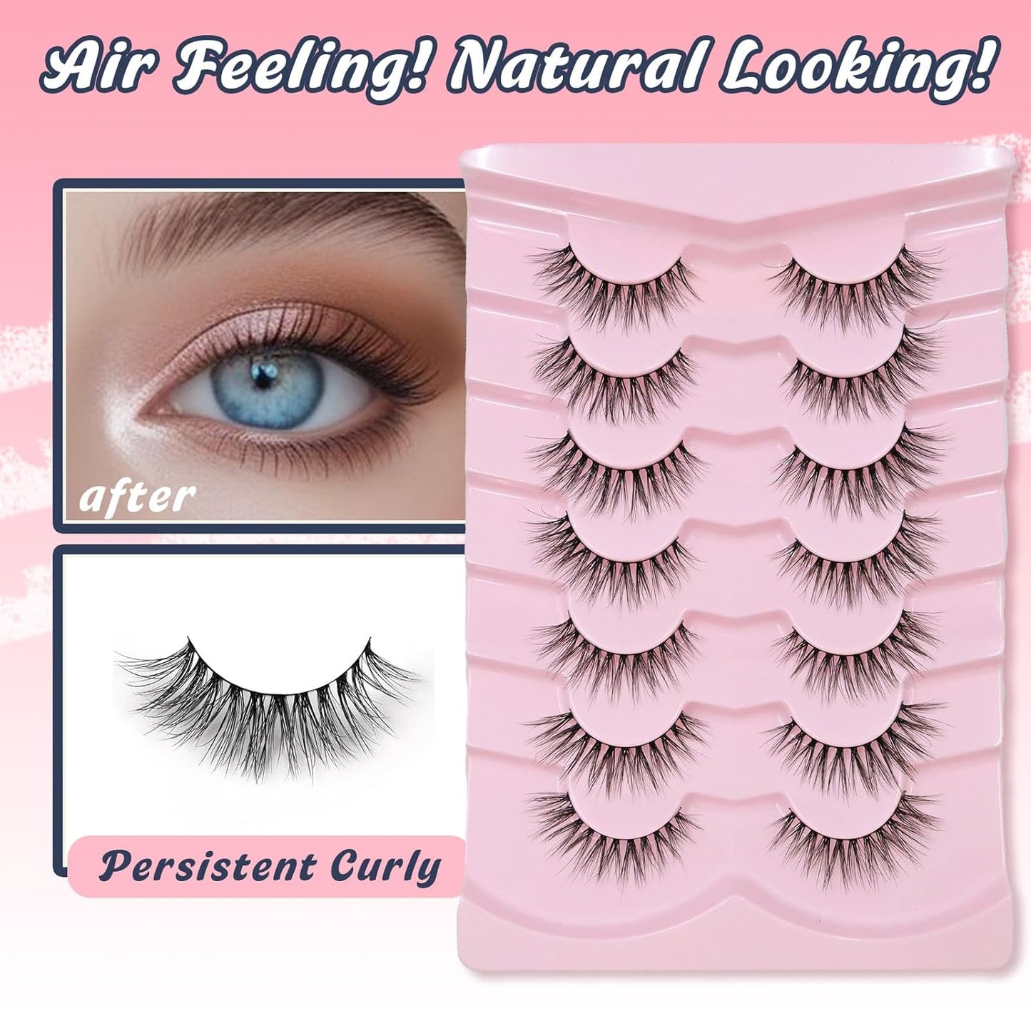 Natural Lashes Cateye False Eyelashes Wispy 12mm Cat Eyelashes Short Lash Pack for Small Eyes Eyelash with 0.1MM Thin Cotton Band 3D Volume Fake Eyelashes Siligli Soft Strip Lashes 7 Pairs-FemmiqueWomen