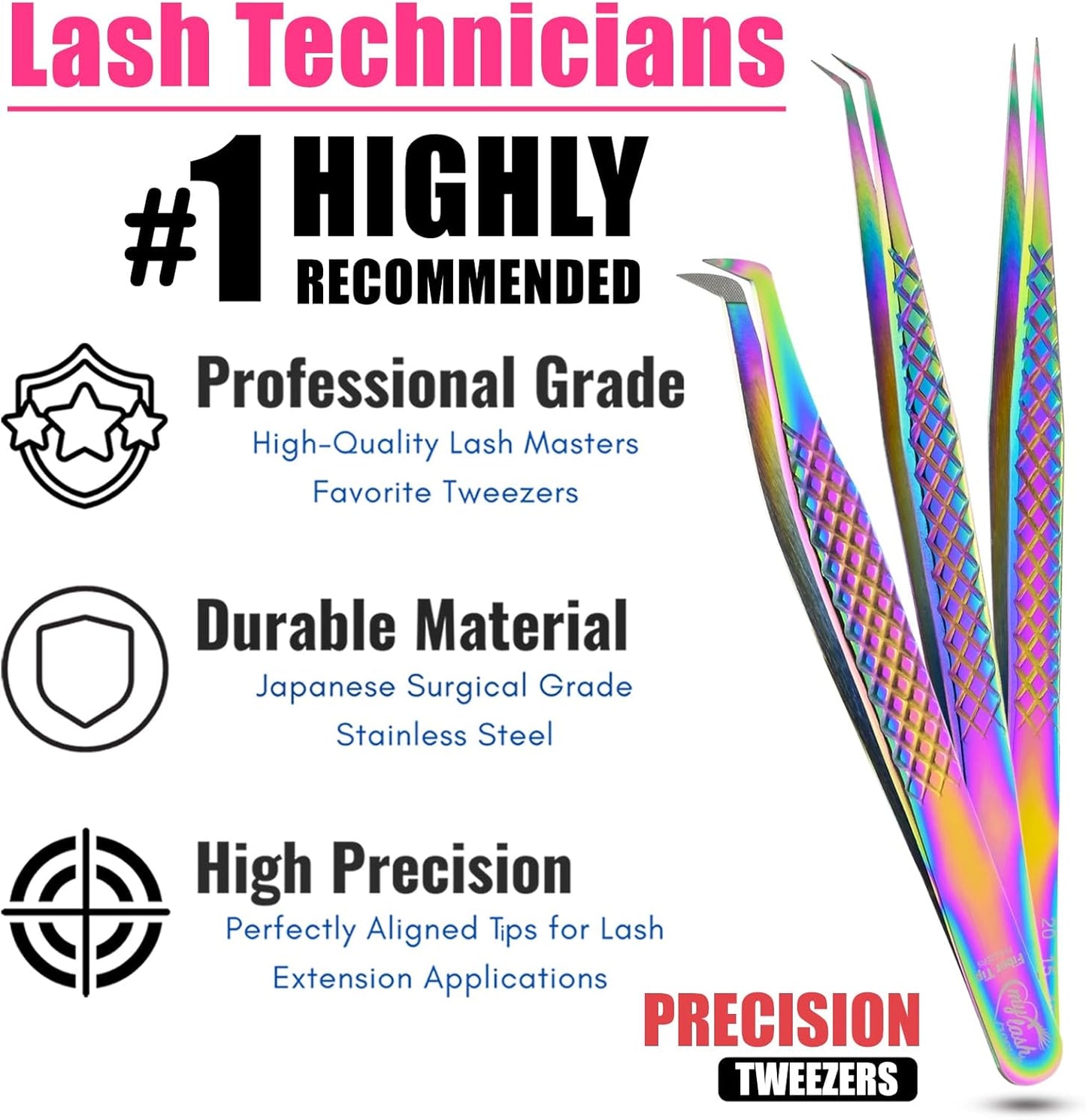 3pcs Fiber Tip Lash Tweezer Set – Boot Volume Eyelash Tweezer, Curved & Straight Isolation Tweezers for Eyelash Extensions, Stainless Steel, Non Slip Grip-FemmiqueWomen