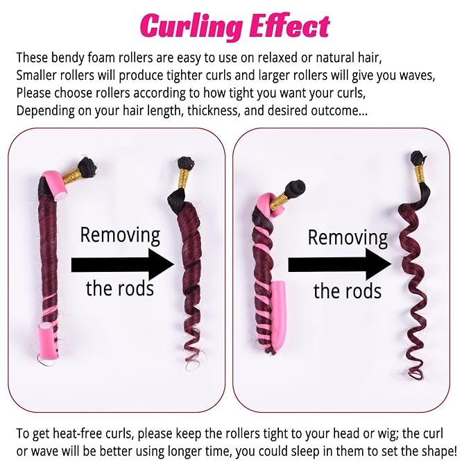 30PCS 9.45" Flexible Curling Rods,Heatless Twist Soft Foam Hair Rollers Home Use for Women Girls Long and Short Hair to Sleep in, (0.55 x 9.45 Inch, 3 Colors)-FemmiqueWomen