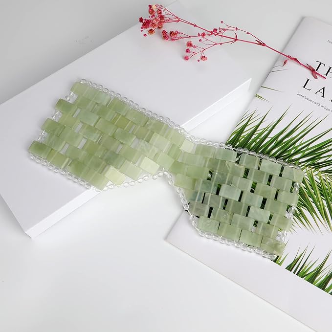 Jade Eye Mask 100% Natural Real Jade Stone Reusable Eye Mask for Hot & Cold Anti Aging，Headache and Migraine Relief Jade Mask for Women Men (Light green jade)-FemmiqueWomen