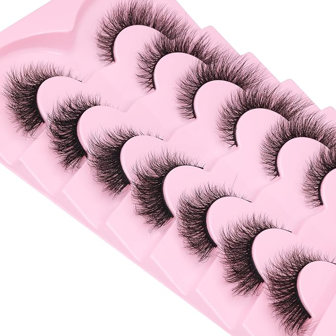 False Lashes Natural Look Faux Mink Eyelashes Wispy Fox Eye Lashes That Look Like Extensions 3D Mink Lashes Natural Strip Lashes Pack 7 Pairs-FemmiqueWomen