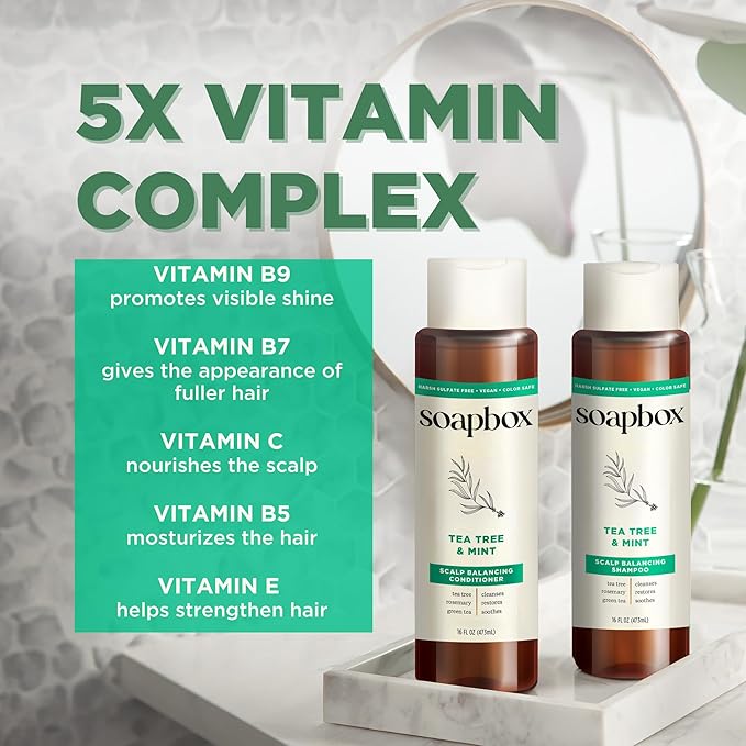 Soapbox Tea Tree Shampoo, Harsh Sulfate Free, Paraben Free, Silicone Free, Color Safe, and Vegan Hair Shampoo (33.8 Ounces)-FemmiqueWomen