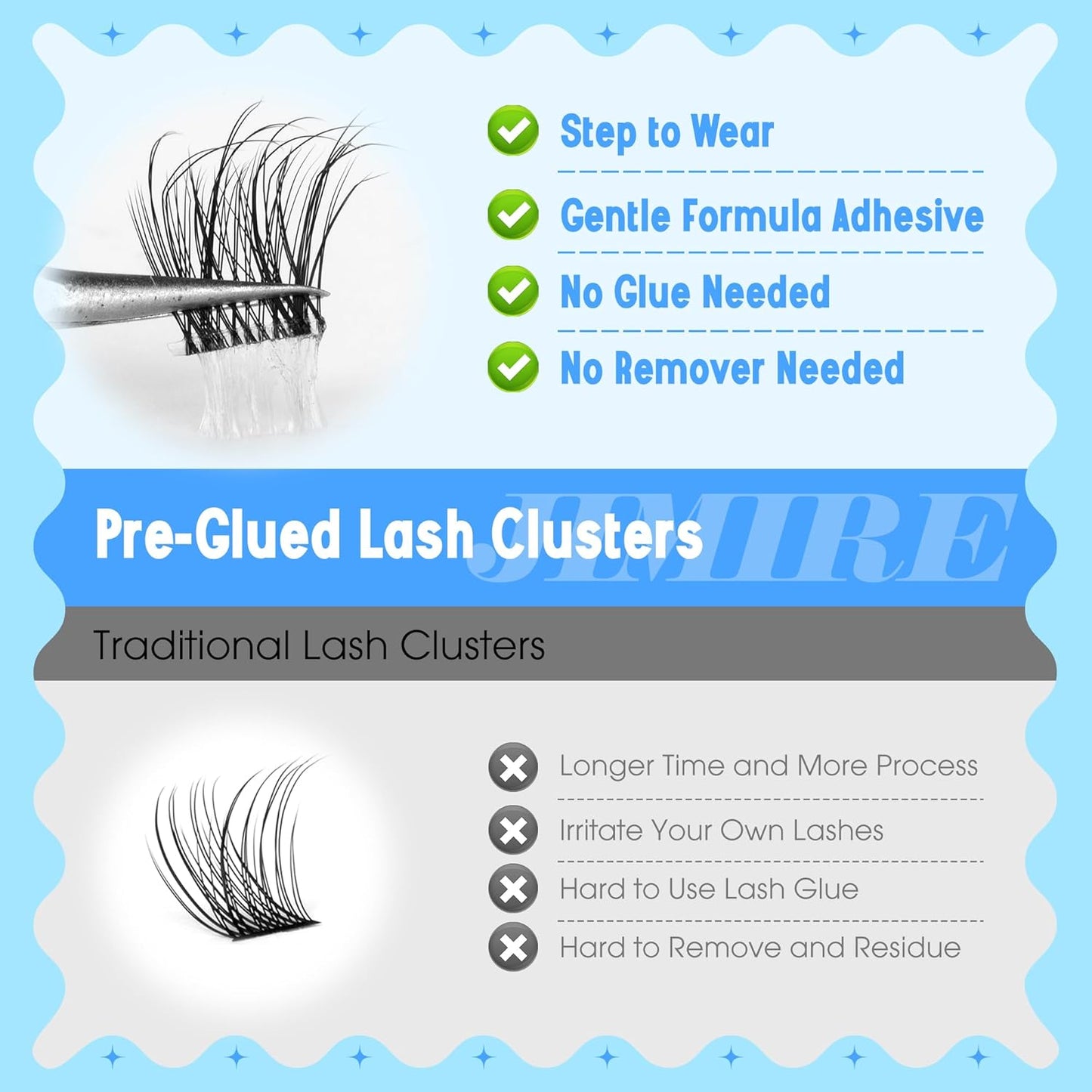 Natural Self Adhesive Eyelashes 10-16MM Wispy Press on Lashes Pre Glued Lash Clusters No Glue Needed Press on Eyelash Clusters Reusable Self Adhesive Lash Clusters Easy to Apply by JIMIRE-FemmiqueWomen
