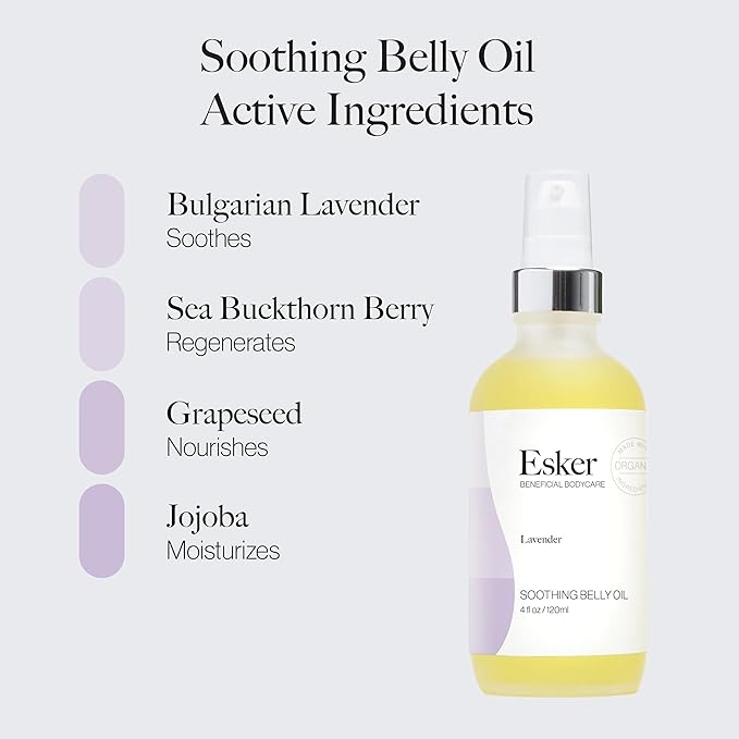 ESKER Natural Soothing Belly Oil | (4.0oz) | Plant-Based Formulated for Pre and Postpartum Skin | Designed to Fade Existing Stretch Marks and Prevent the Formation of New Ones | Cruelty Free-FemmiqueWomen