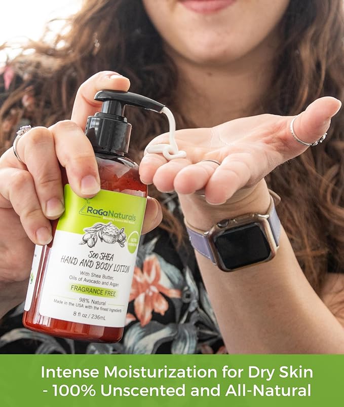 RaGaNaturals Natural Unscented Body Lotion for Dry Skin with Shea Butter and Vitamin E & B5 - Hydrating, Nourishing, Fragrance Free Hand Moisturizer With Organic Essence - For Women, Men, Kids - 8 Oz-FemmiqueWomen