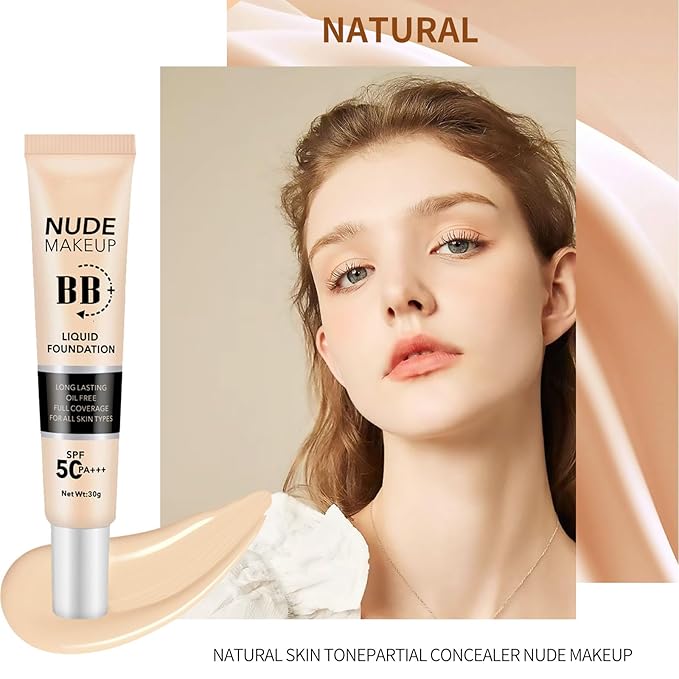 BB Cream Tinted Moisturizer with SPF50, BB Cream Full Coverage Foundation Hide Pore Spot, Hydrating LightWeight Matte BB Cream, Waterproof Long Lasting BB Cream for Oily Skin (Natural)-FemmiqueWomen
