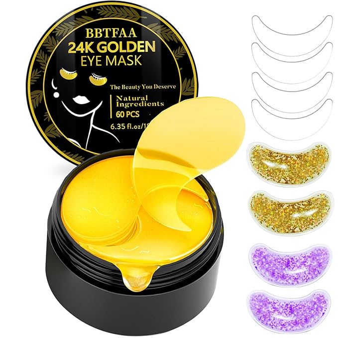 24K Gold Under Eye Patches Gel Eye Pad Hot Cold Eye Mask,Eye Masks Skincare for Removing Dark Circles and Puffiness,Reduce Wrinkles,Eye Bags and Fine Lines (68 Pcs-FemmiqueWomen
