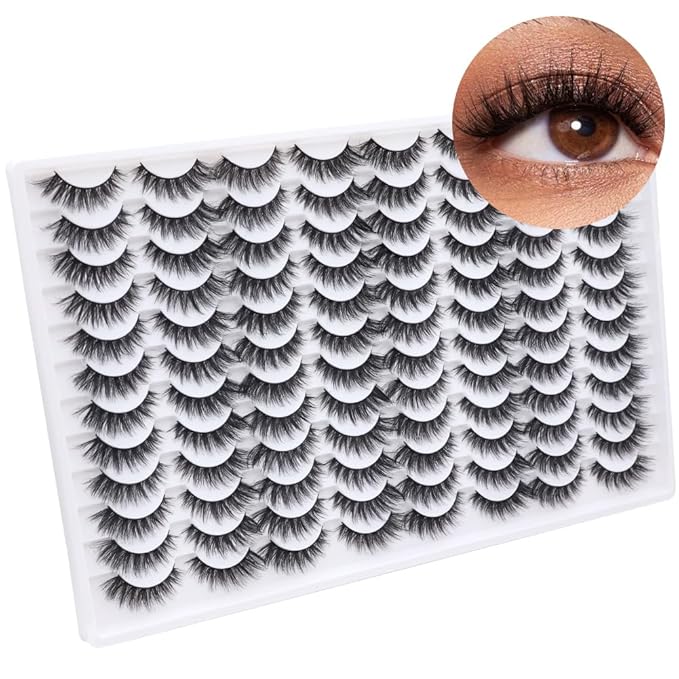 False Eyelashes 48 Pairs Faux Mink Lashes 14mm Wispy Lashes 3D Fluffy Cat Eye Lashes Pack Bulk Wholesale Strip Lashes(style 48-036)-FemmiqueWomen