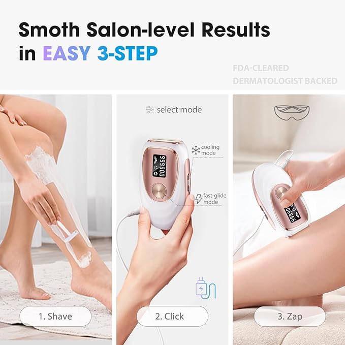 IPL Laser Hair Removal Device for Women & Men - Home 45°F Ice-Cooling Contact for Painless & Long-Lasting Results, 86% Hair Reduction in 3 Weeks for Full Body & Bikini Line, Rose Gold-FemmiqueWomen