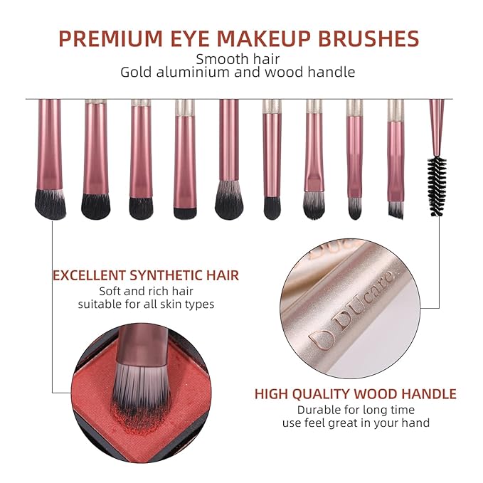 DUcare Makeup Brushes with Bag - 14Pcs Professional Synthetic Make Up Brushes Set for Blush Concealer Foundation Bronzer Powder Eyebrow Eyeshadow Blending Makeup Brush Set Mekaup bag, Rose Golden-FemmiqueWomen