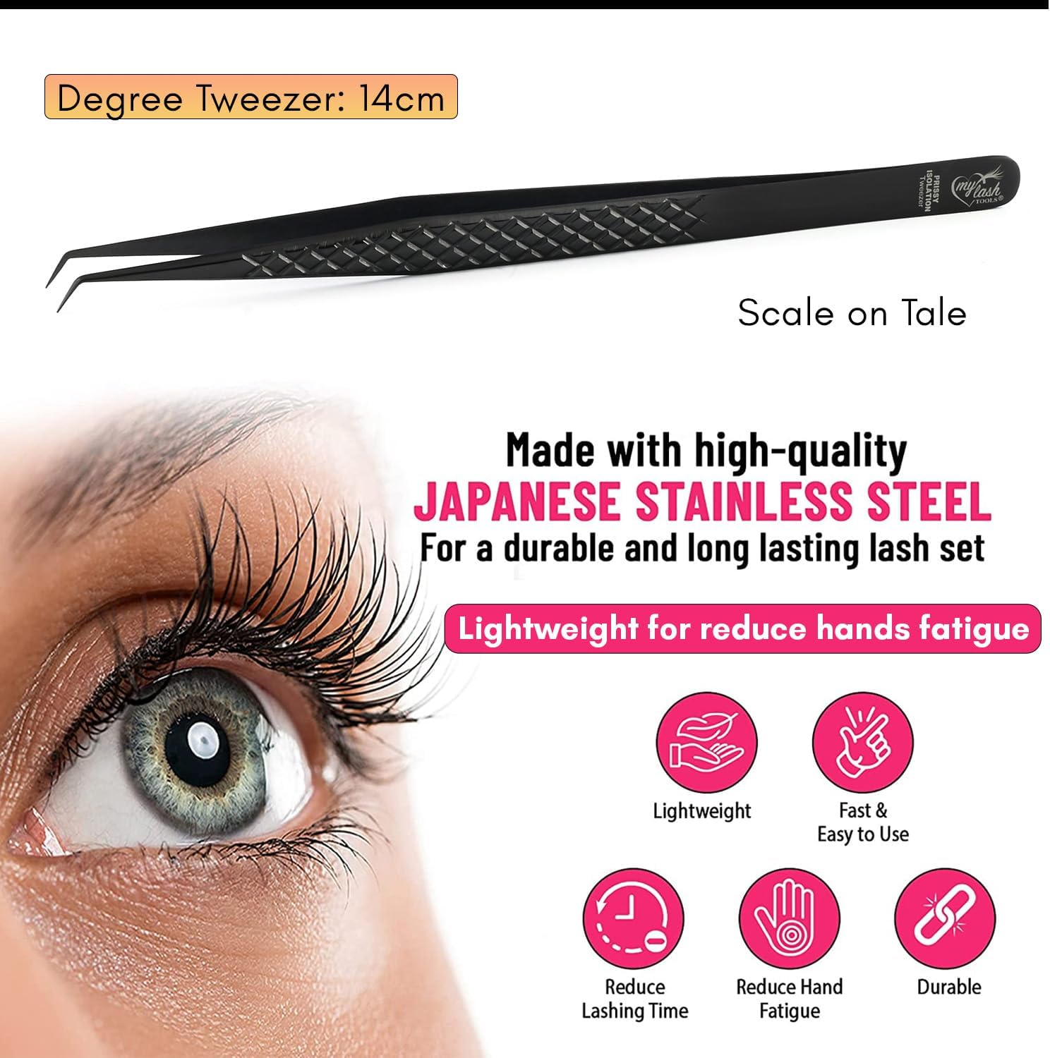 Isolation Tweezer for Eyelash Extensions – 14cm Curved Degree, Japanese Stainless Steel, Best for Individual Isolation & Classic Lashes, Eyelash Twisers (Black)-FemmiqueWomen