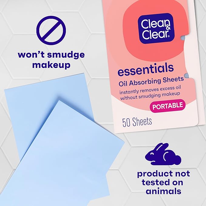Clean & Clear Oil Absorbing Facial Sheets, Portable Blotting Papers for Face & Nose, Absorbing Blotting Sheets for Oily Skin to Instantly Remove Excess Oil & Shine, 3 x 50 ct-FemmiqueWomen