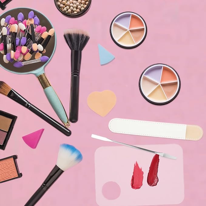 2 Pcs Acrylic Cosmetic Makeup Palette with 2 Pcs Makeup Spatula,Foundation Palette,Makeup Mixing Palette for Foundation Eye Shadow Lipsticks Nail Art-FemmiqueWomen