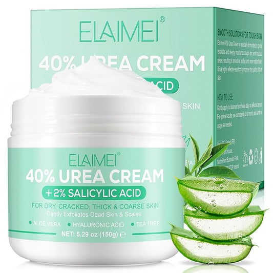 J&H Jasmine&Hyacinth 40% Urea Cream with 2% Salicylic Acid, Aloe, Feet/Heel Cream Moisturizer for Dry Cracked Heel, Knees, Elbows, Hands, Callus Remover, Intensive Hydrating Treatment-5.3 OZ/150 G-FemmiqueWomen
