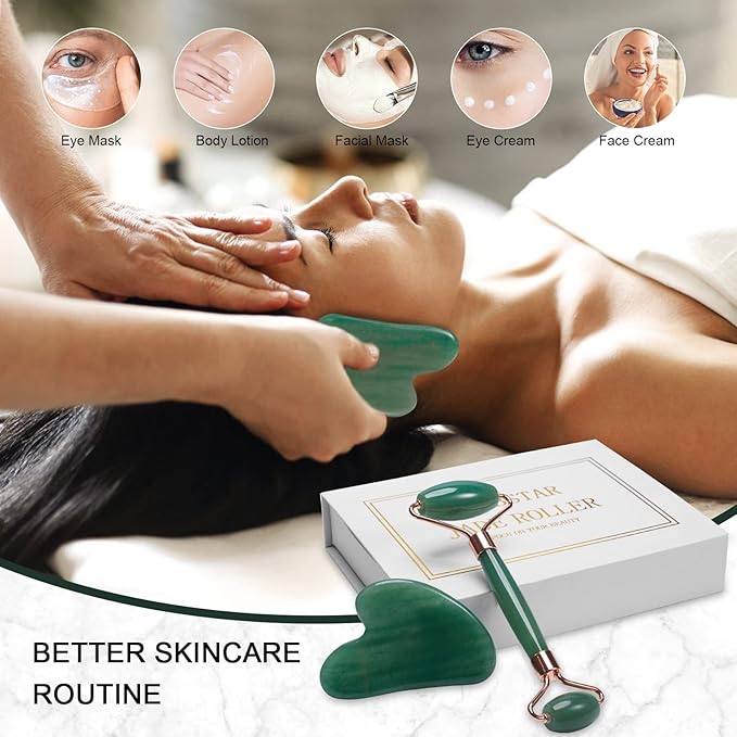 Jade Roller for Face, Facial Roller Massager Skin Care Tool, Gua Sha Facial Tools for Face, Neck, Eyes, Reduce Puffiness of The Skin (Green)-FemmiqueWomen