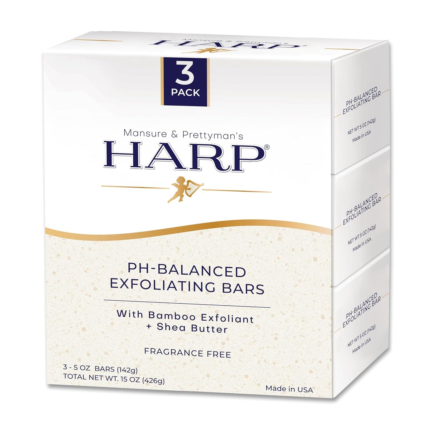 HARP pH-Balanced (5.0-6.0) Exfoliating Body Wash Bar - FRAGRANCE FREE. Bamboo Powder Exfoliation -the perfect consistency. Soap/Lye/Preservative/Dye/Masking agent-Free. Non-comedogenic.-FemmiqueWomen