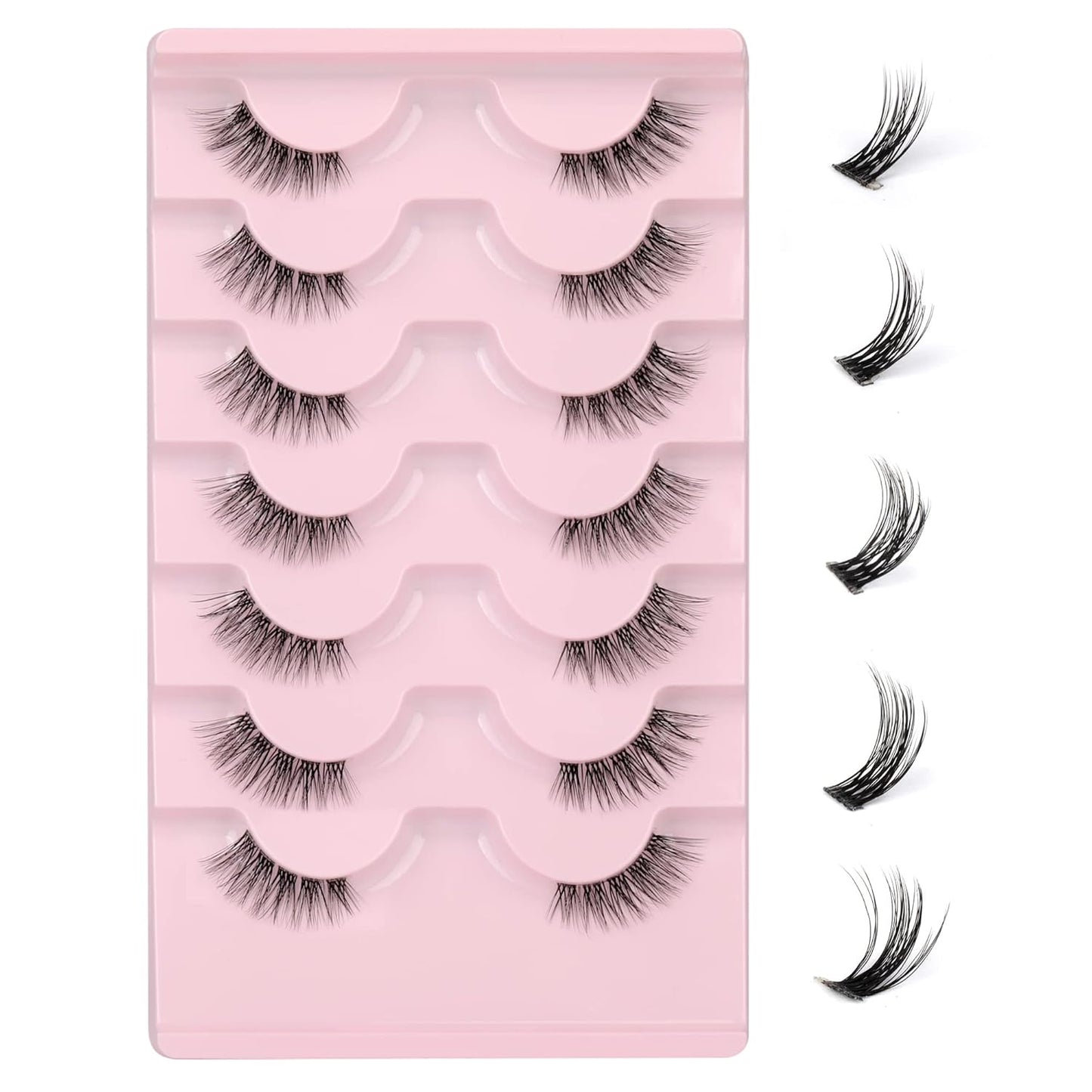 JIMIRE Half Lashes with Clear Band Cat-Eye Lashes Fluffy Wispy Accent False Eyelashes Natural Look Handmade Soft DIY Cluster Lashes Pack 7 Pairs-FemmiqueWomen