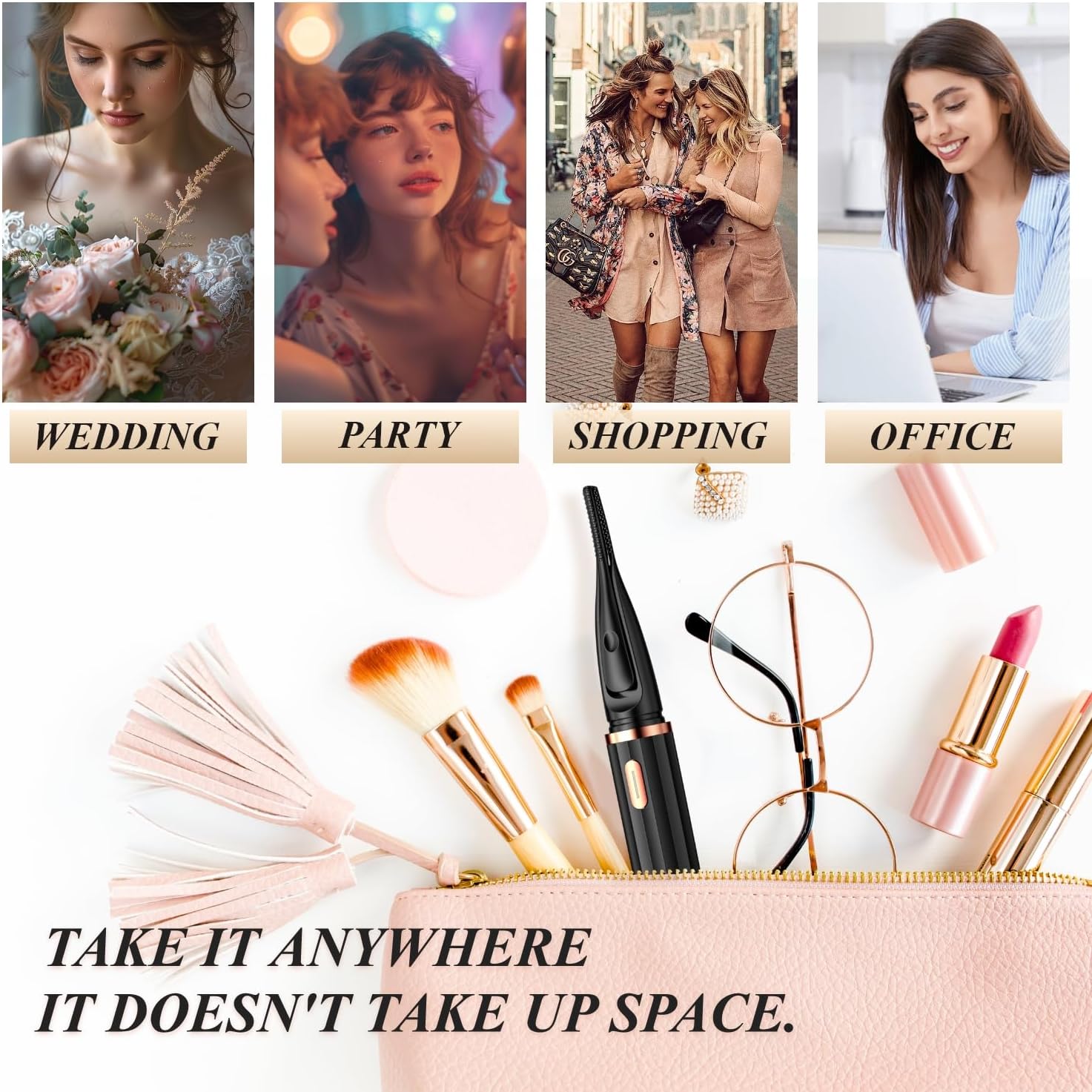 Heated Eyelash Curlers - 2 in 1 Clip - Type Heated Lash Curler,3 Heat Modes with USB Rechargeable,Fast Heat up in 8s,Natural Curling 24H Long Lasting for Women Makeup Tools (Black)-FemmiqueWomen